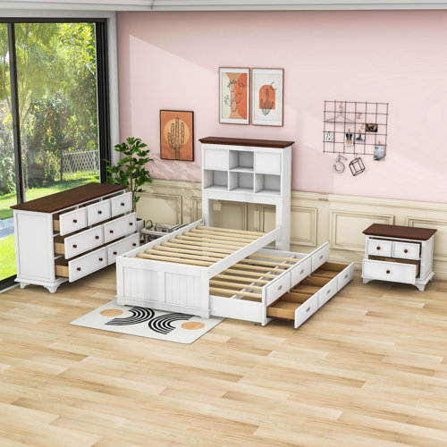 Red Barrel Studio® Pavraj Twin Size 3 Pieces Wooden Bedroom Set Bed